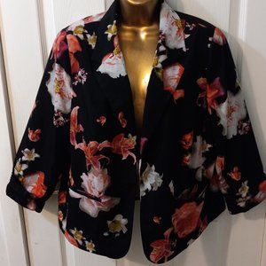 1X Worthington Lightweight Colorful Floral Black Background Women Dressy Blazer